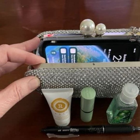 Evening Clutch Shoulder Bag Silver Purse Wedding Handbag Party Prom Bridal Gift - Picture 6 of 9